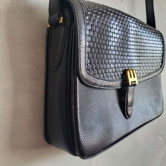 Vintage BALLY Black Woven & Pebbled Leather Shoulder Strap Clutch Bag 11… - Picture 3 of 12